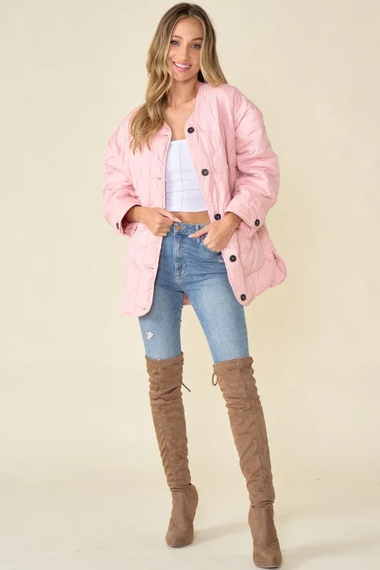 Pink Women's Onion Quilted Liner Jacket Button Down