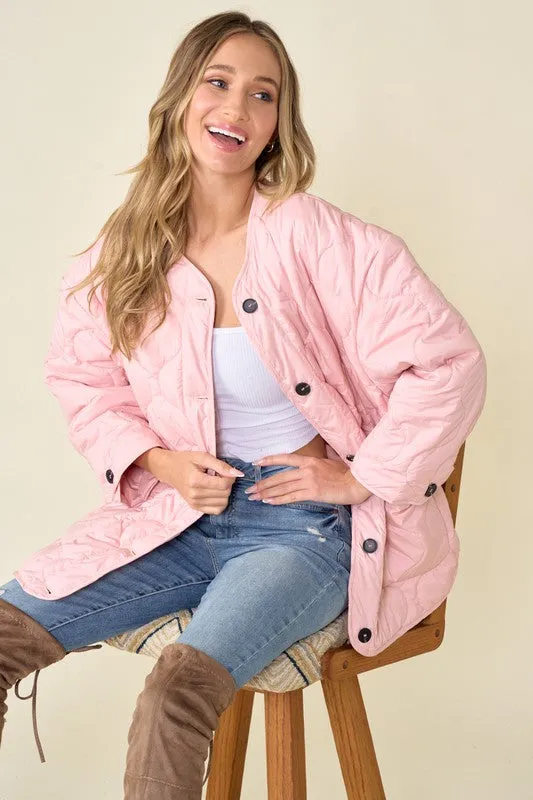 Pink Women's Onion Quilted Liner Jacket Button Down