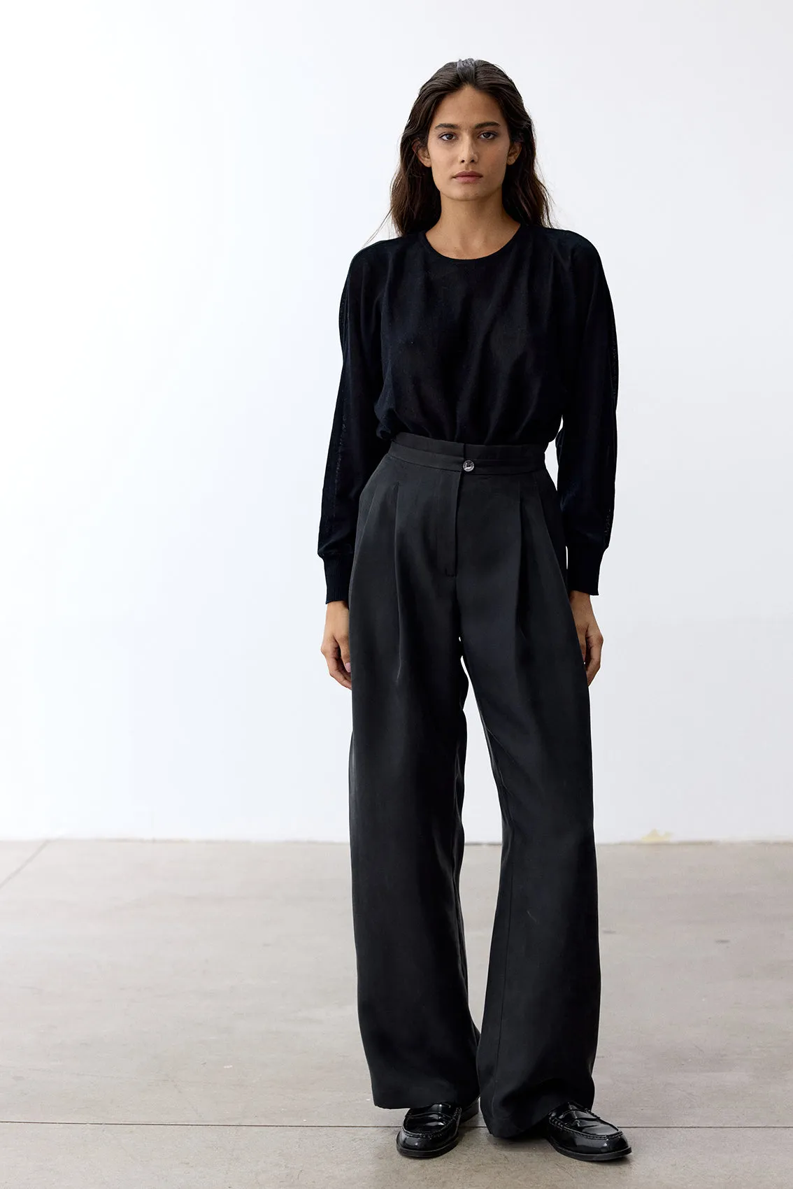 Pleated High-Waist Trousers Cupro - Ónix