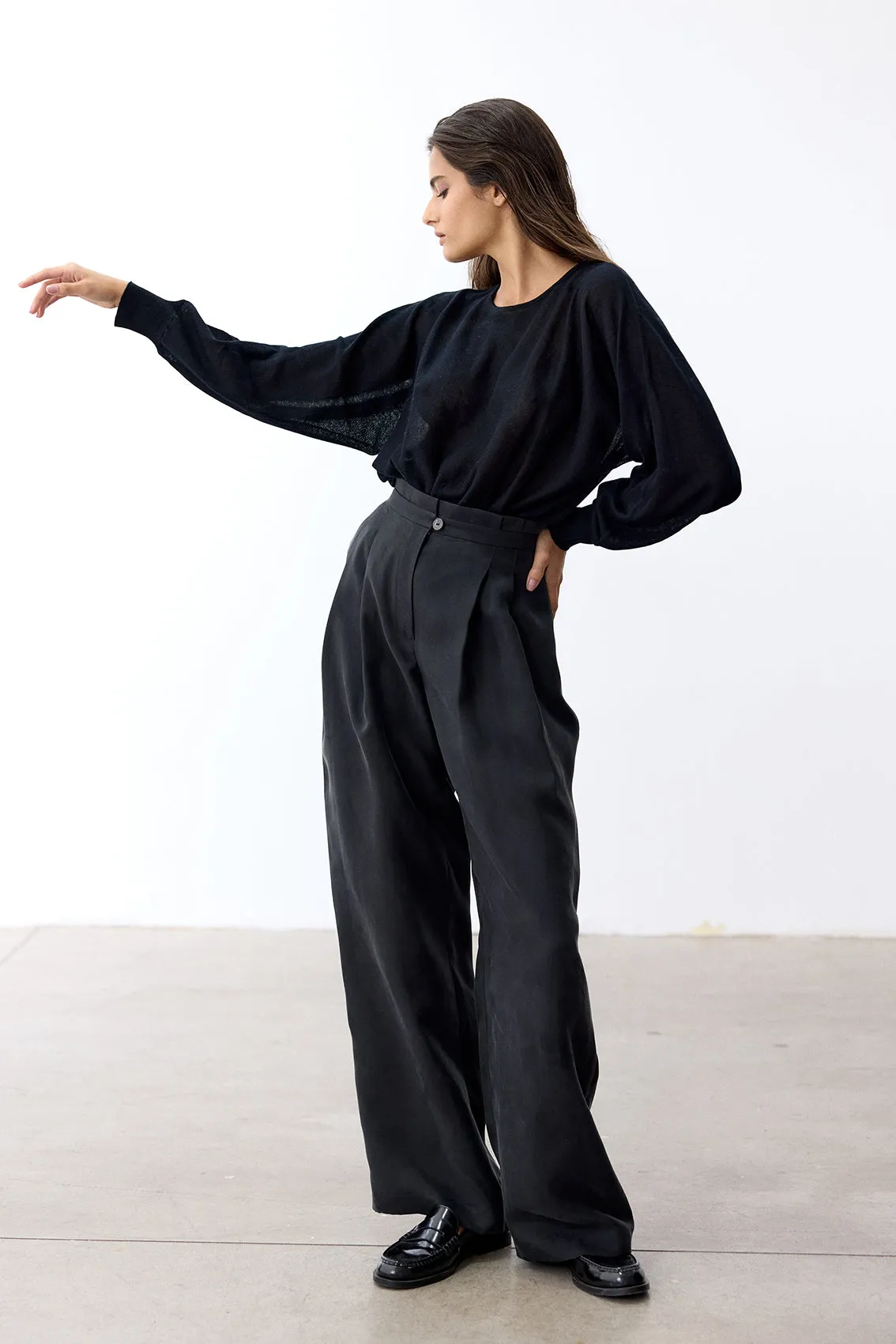 Pleated High-Waist Trousers Cupro - Ónix