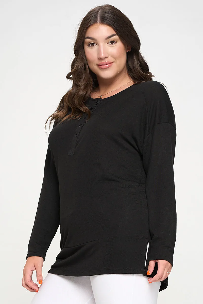 Plus Size Heather Henley Oversized Tunic Top