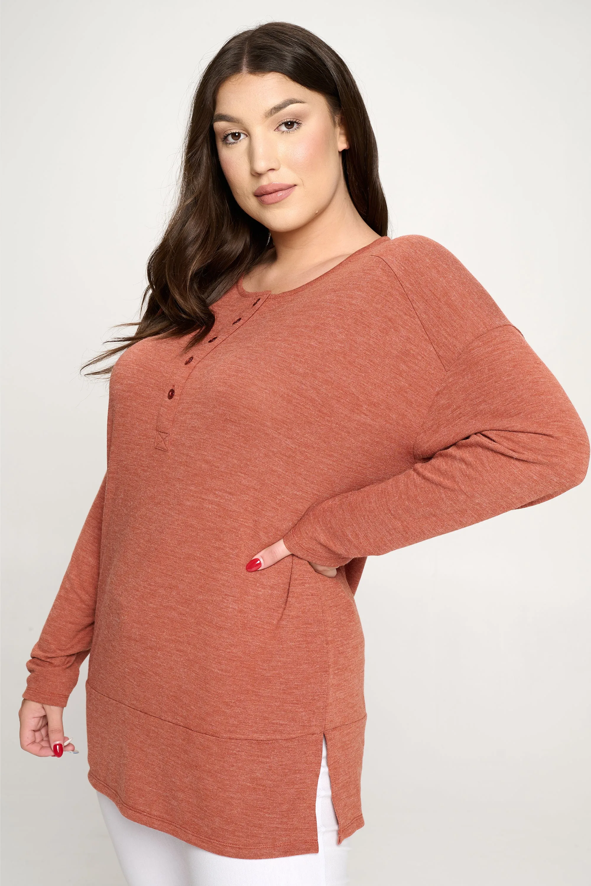 Plus Size Heather Henley Oversized Tunic Top