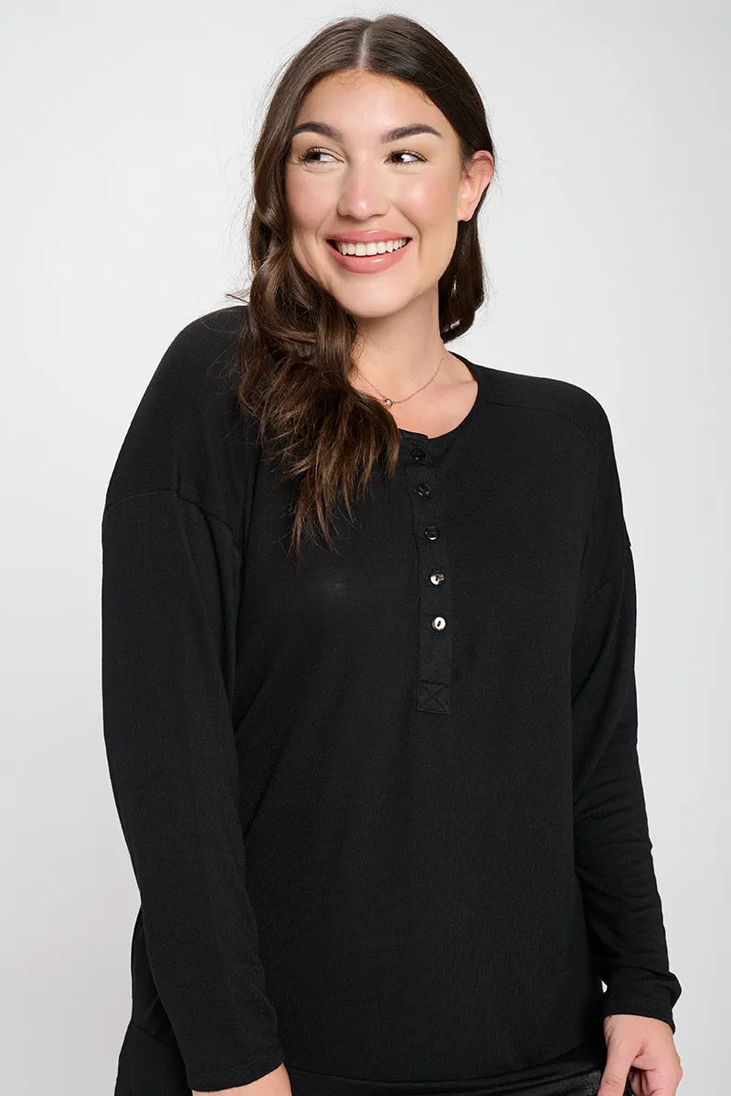 Plus Size Heather Henley Oversized Tunic Top