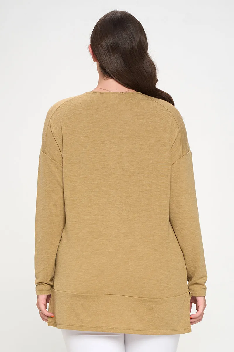 Plus Size Heather Henley Oversized Tunic Top