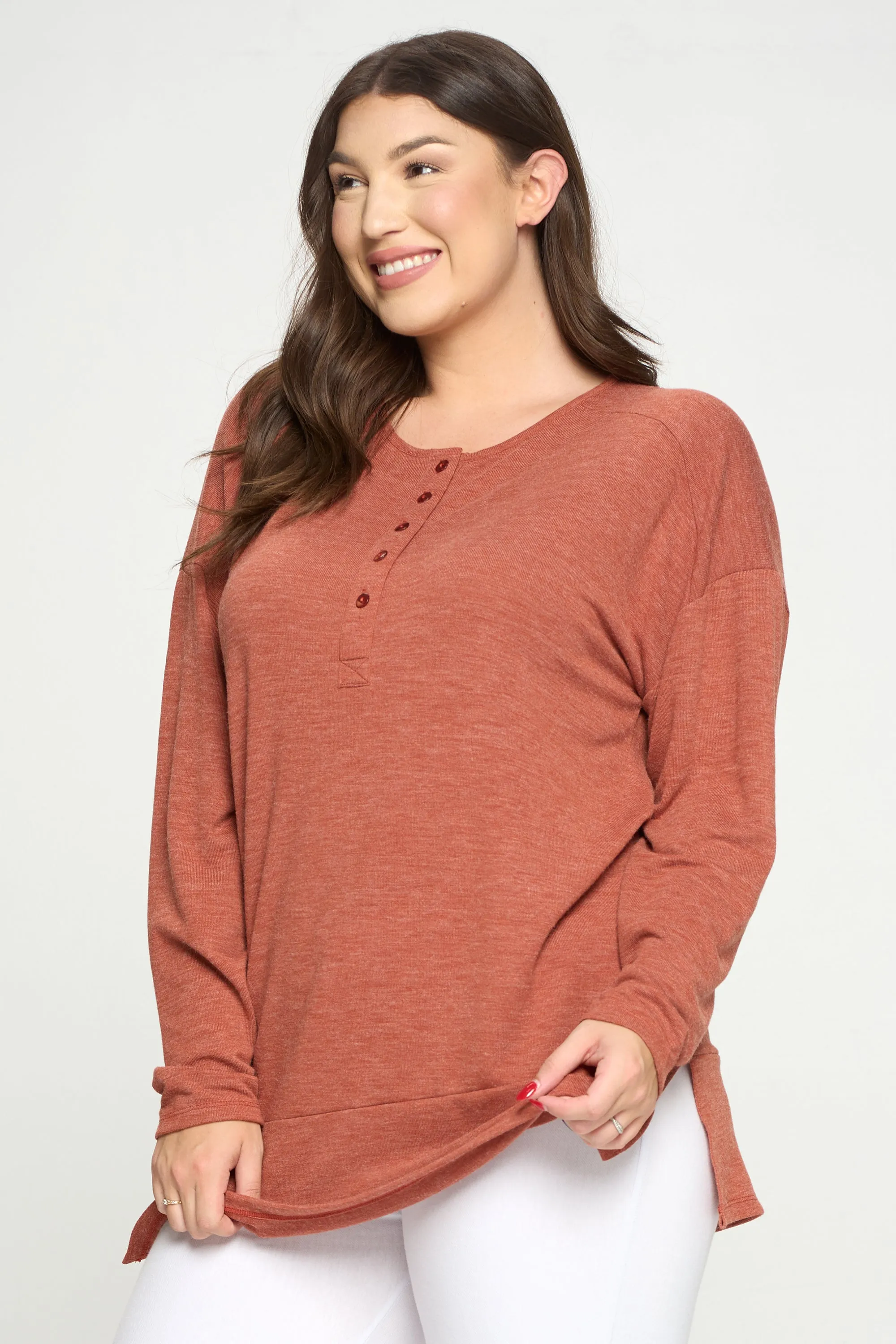 Plus Size Heather Henley Oversized Tunic Top