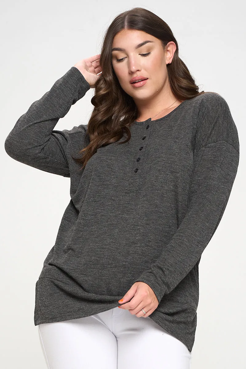 Plus Size Heather Henley Oversized Tunic Top