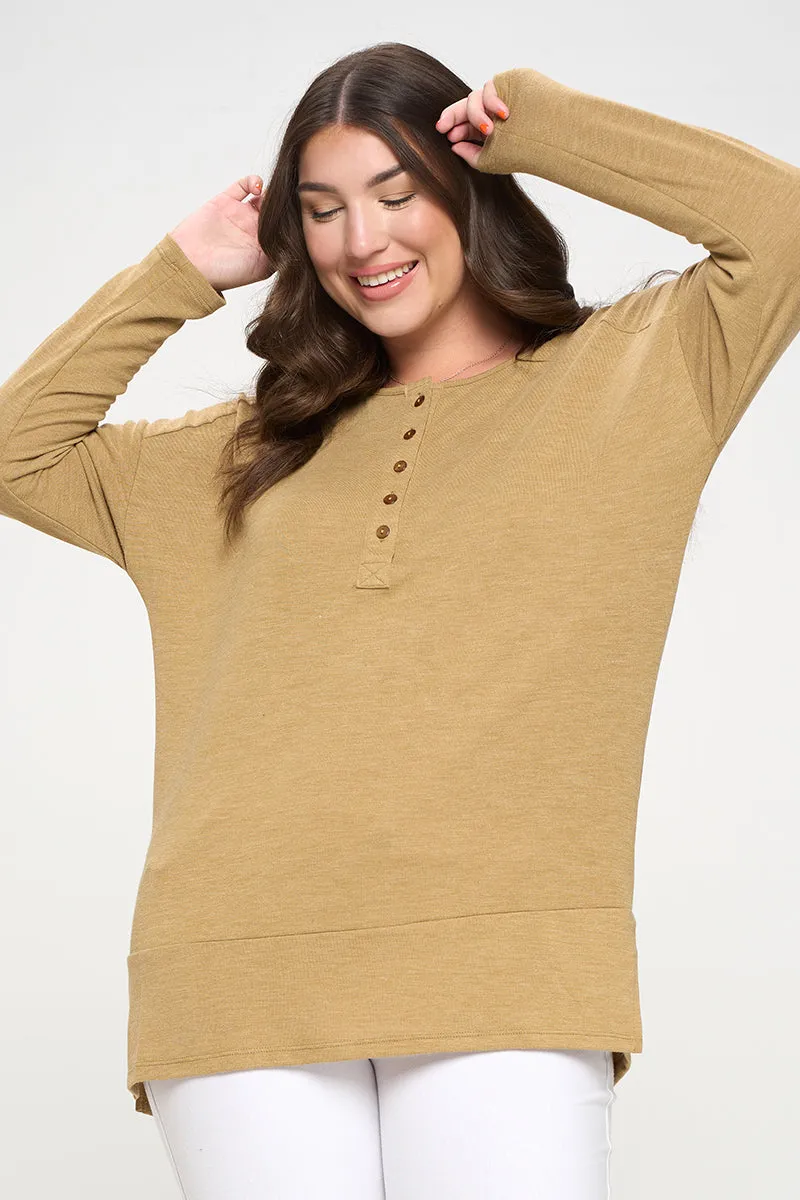 Plus Size Heather Henley Oversized Tunic Top