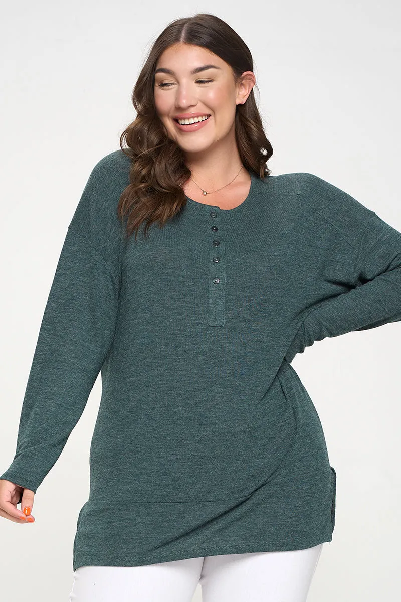 Plus Size Heather Henley Oversized Tunic Top