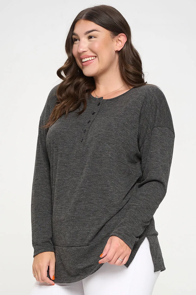 Plus Size Heather Henley Oversized Tunic Top