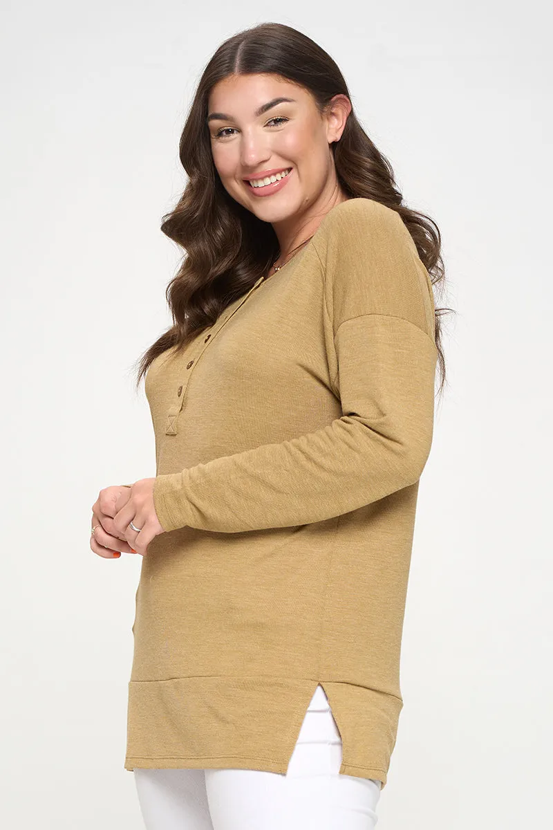 Plus Size Heather Henley Oversized Tunic Top