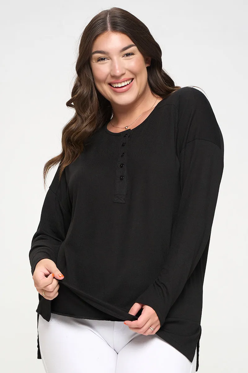 Plus Size Heather Henley Oversized Tunic Top