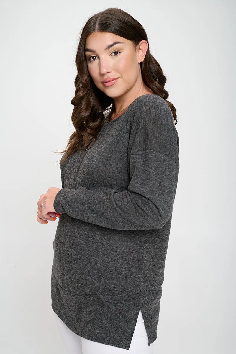 Plus Size Heather Henley Oversized Tunic Top