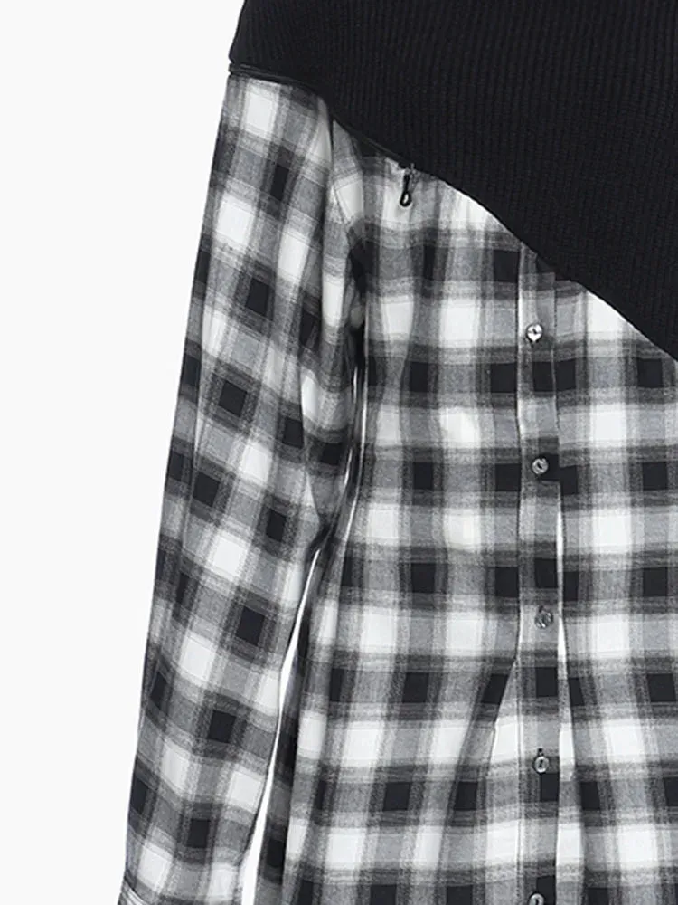 Pre Order:  Plaid Spliced Knitted Shirt Dress