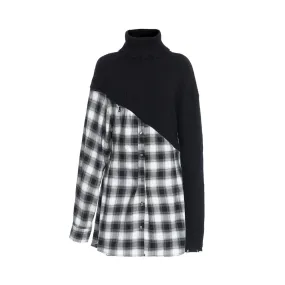 Pre Order:  Plaid Spliced Knitted Shirt Dress