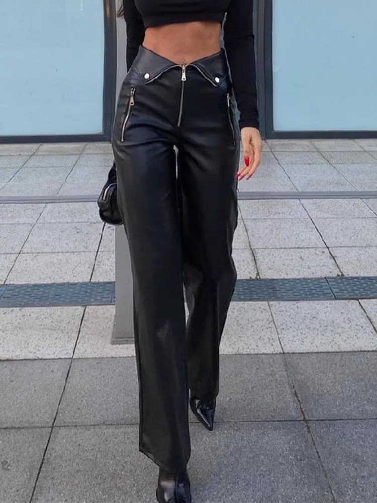 PU Folded Waistband Trousers