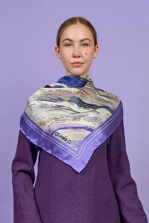 PURPLE WAY Designer 100% Silk Art-A-Porte Scarf in Lavender Gold