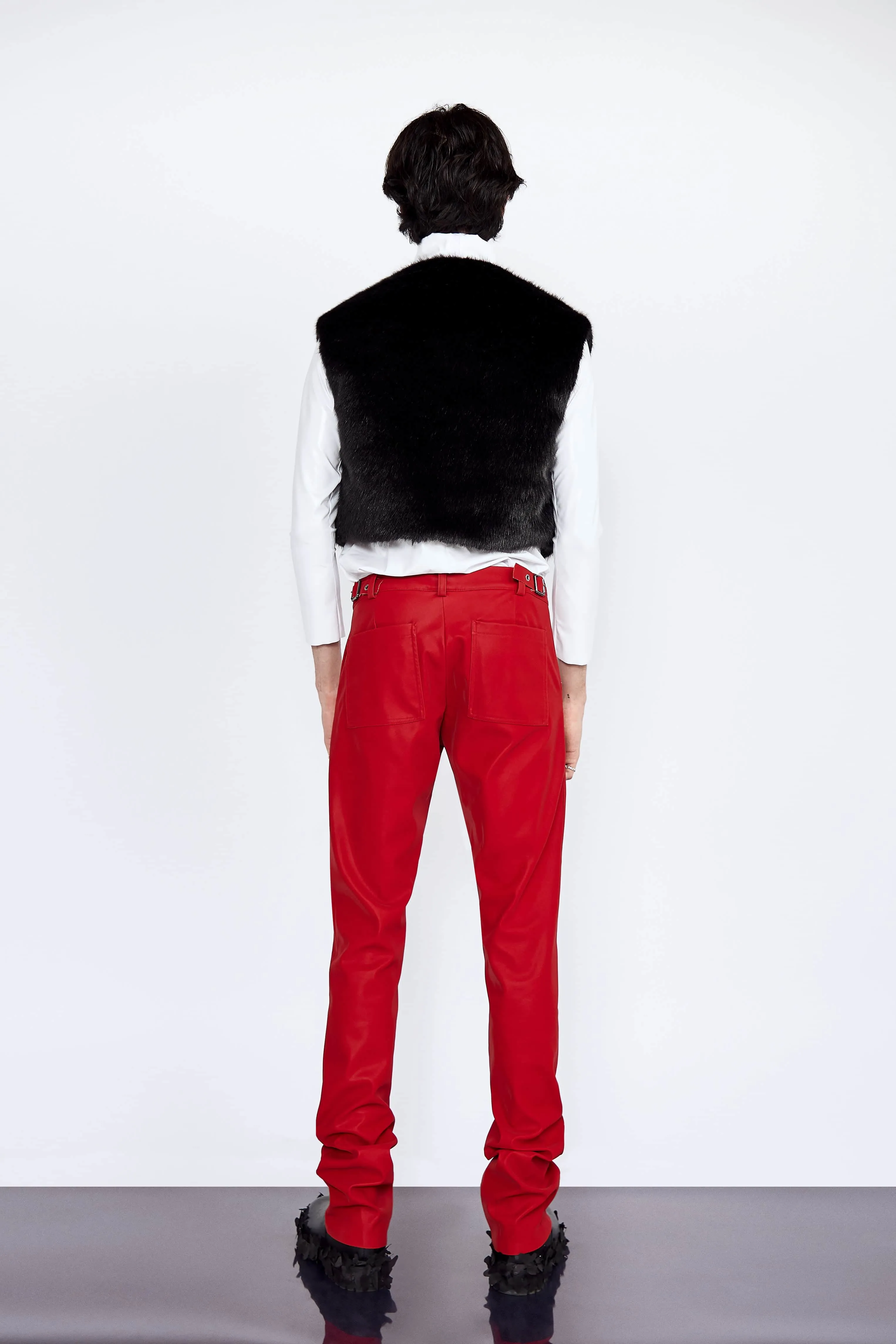 Red Vegan Leather Jeans