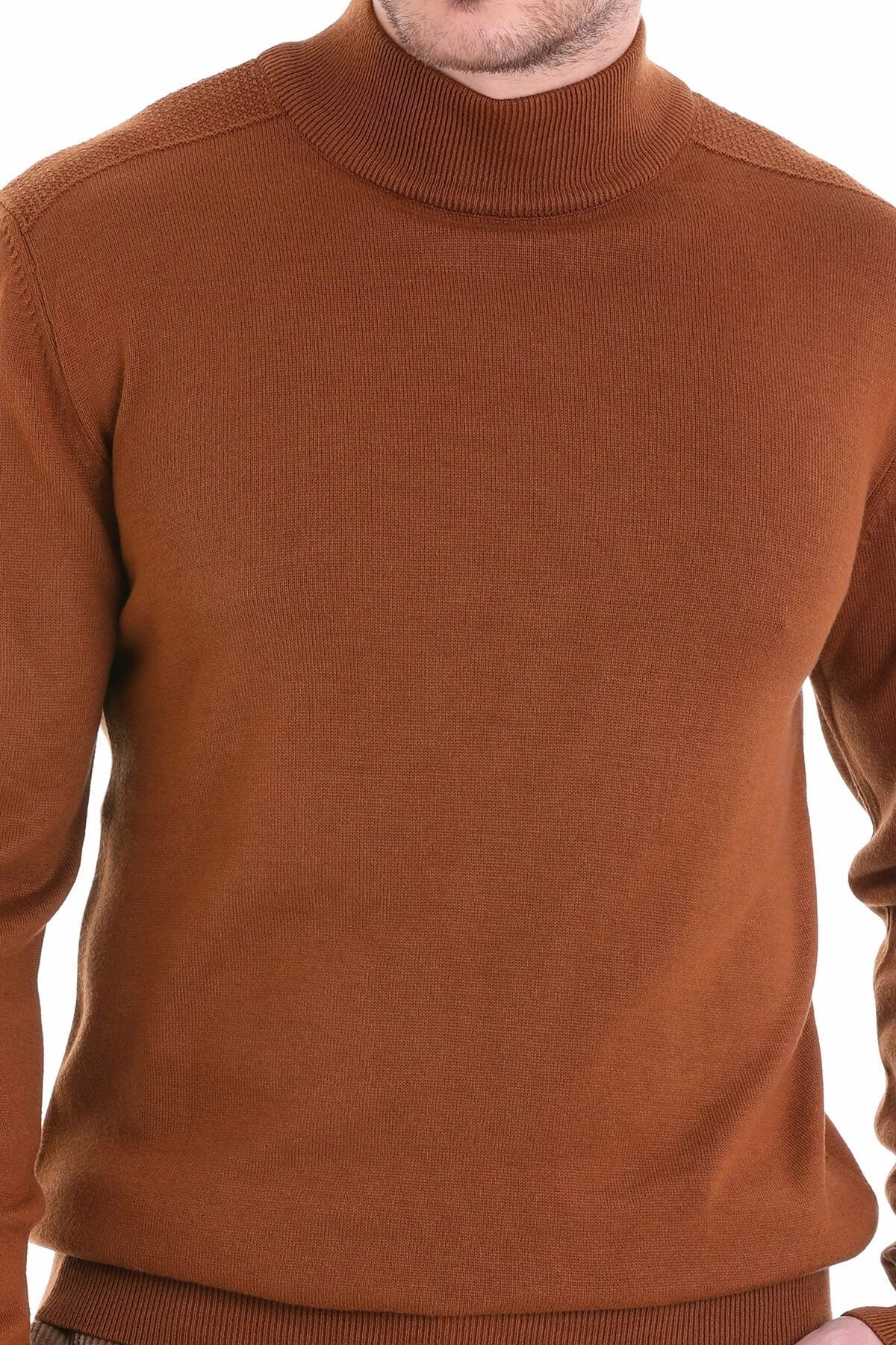 Regular Fit Copper Cotton Blend Mock Neck Sweater