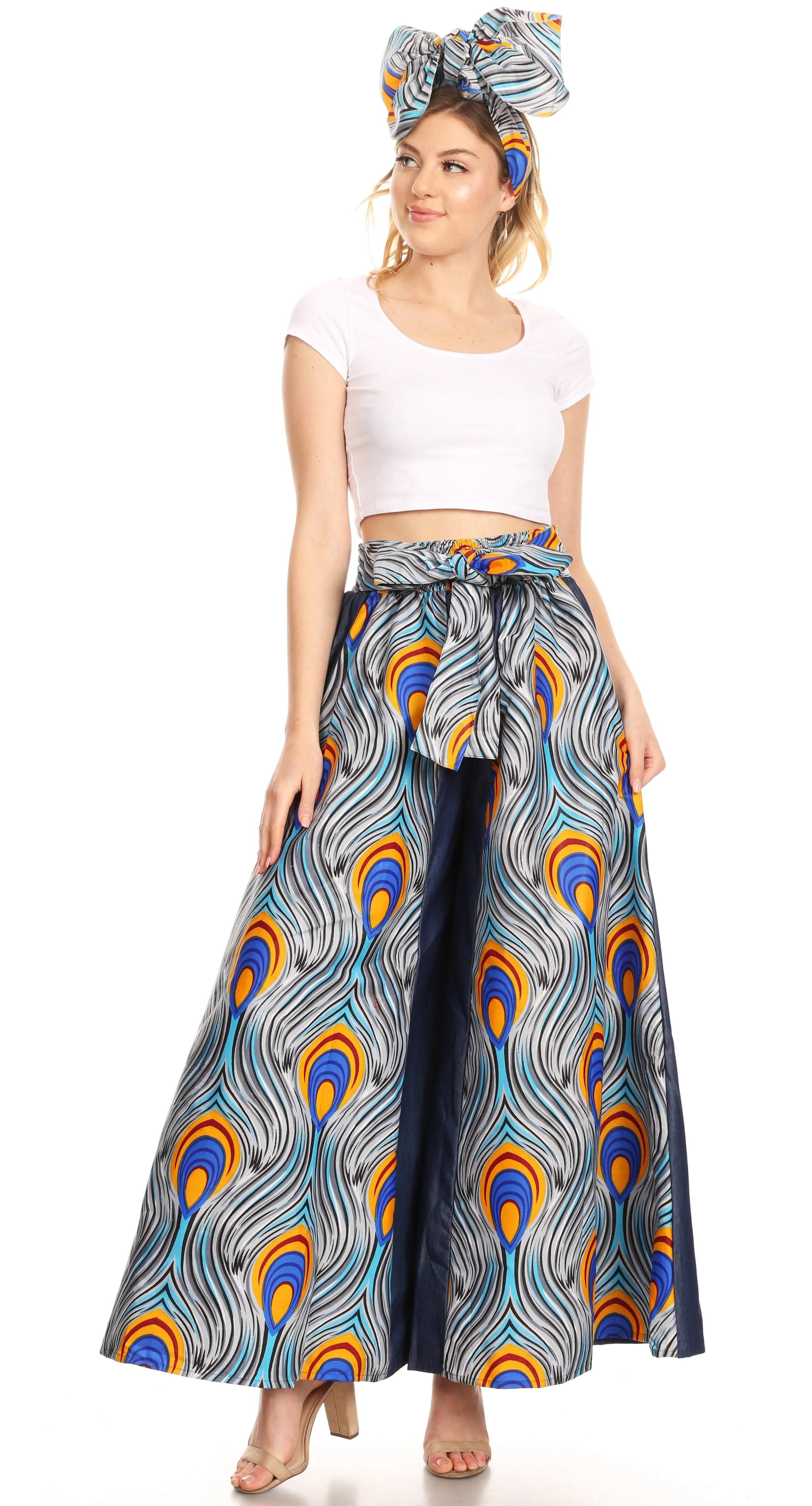 Sakkas Amarella Women's African Print Wide Leg Pants w/Pockets and Elastic Waist