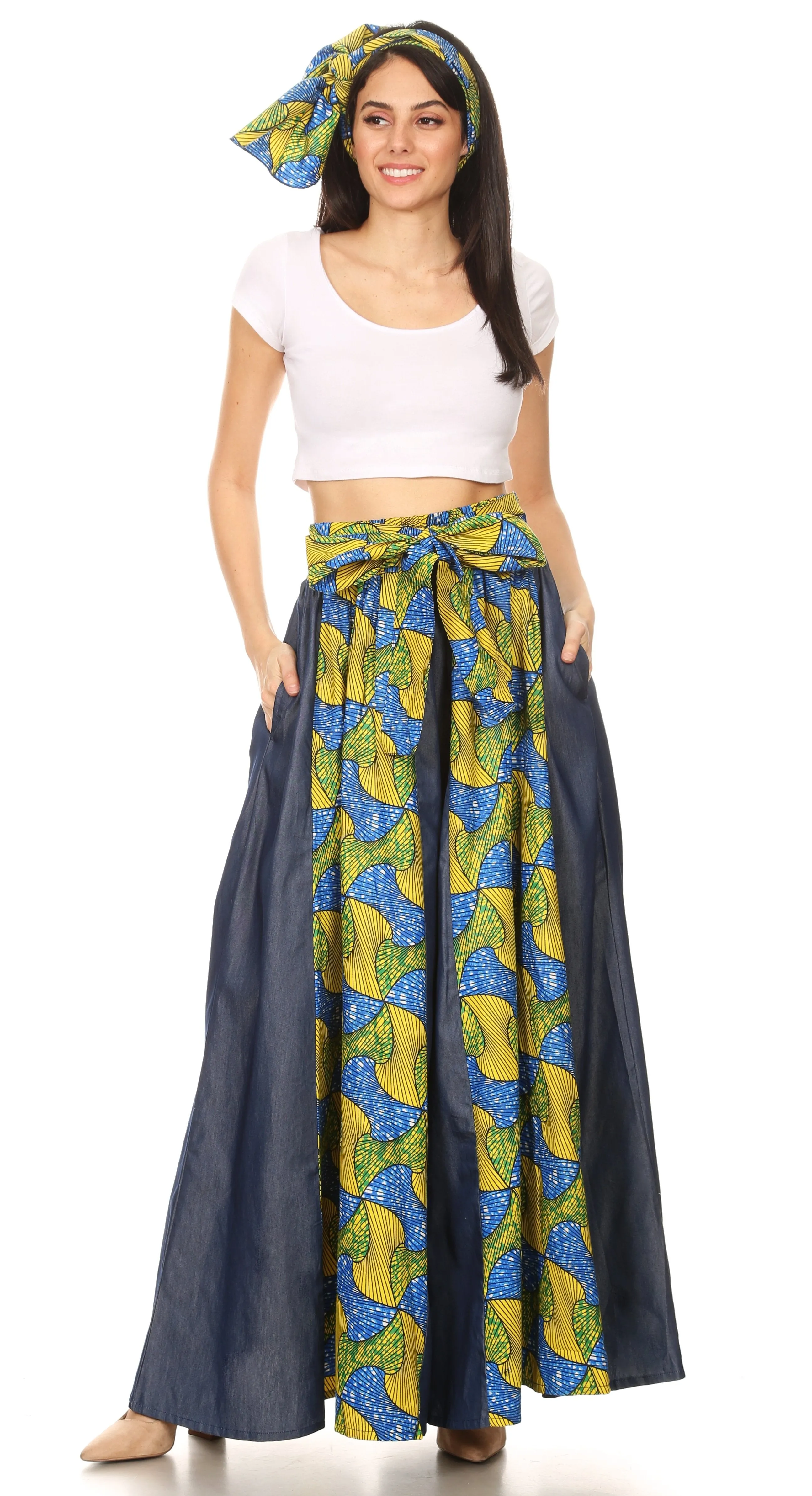 Sakkas Amarella Women's African Print Wide Leg Pants w/Pockets and Elastic Waist