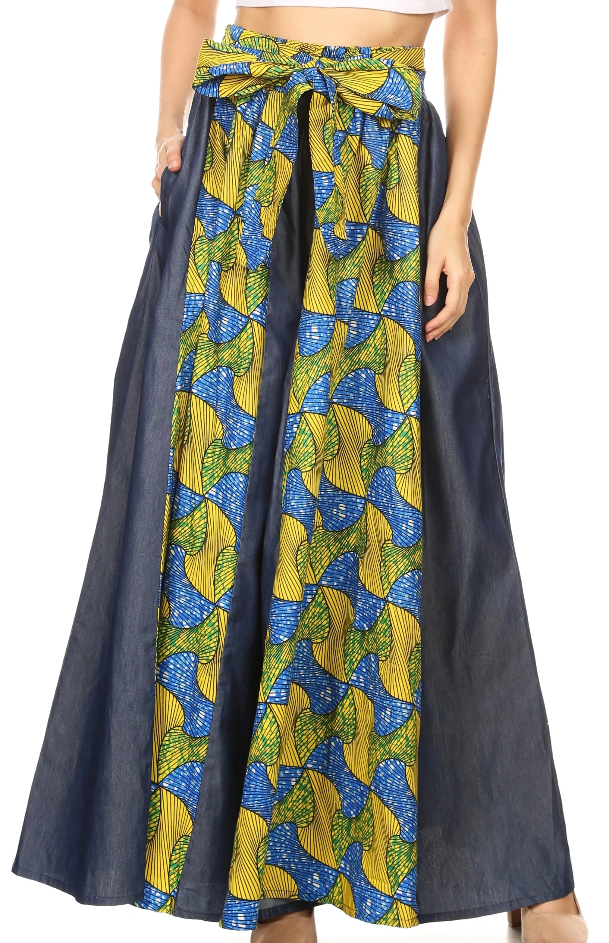 Sakkas Amarella Women's African Print Wide Leg Pants w/Pockets and Elastic Waist