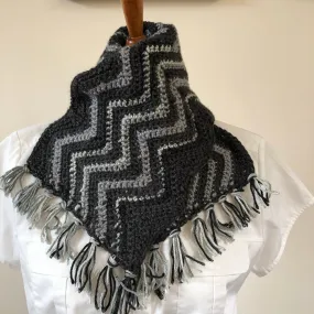 Scarf, Ripple, Men's Crocheted, Black/Gray