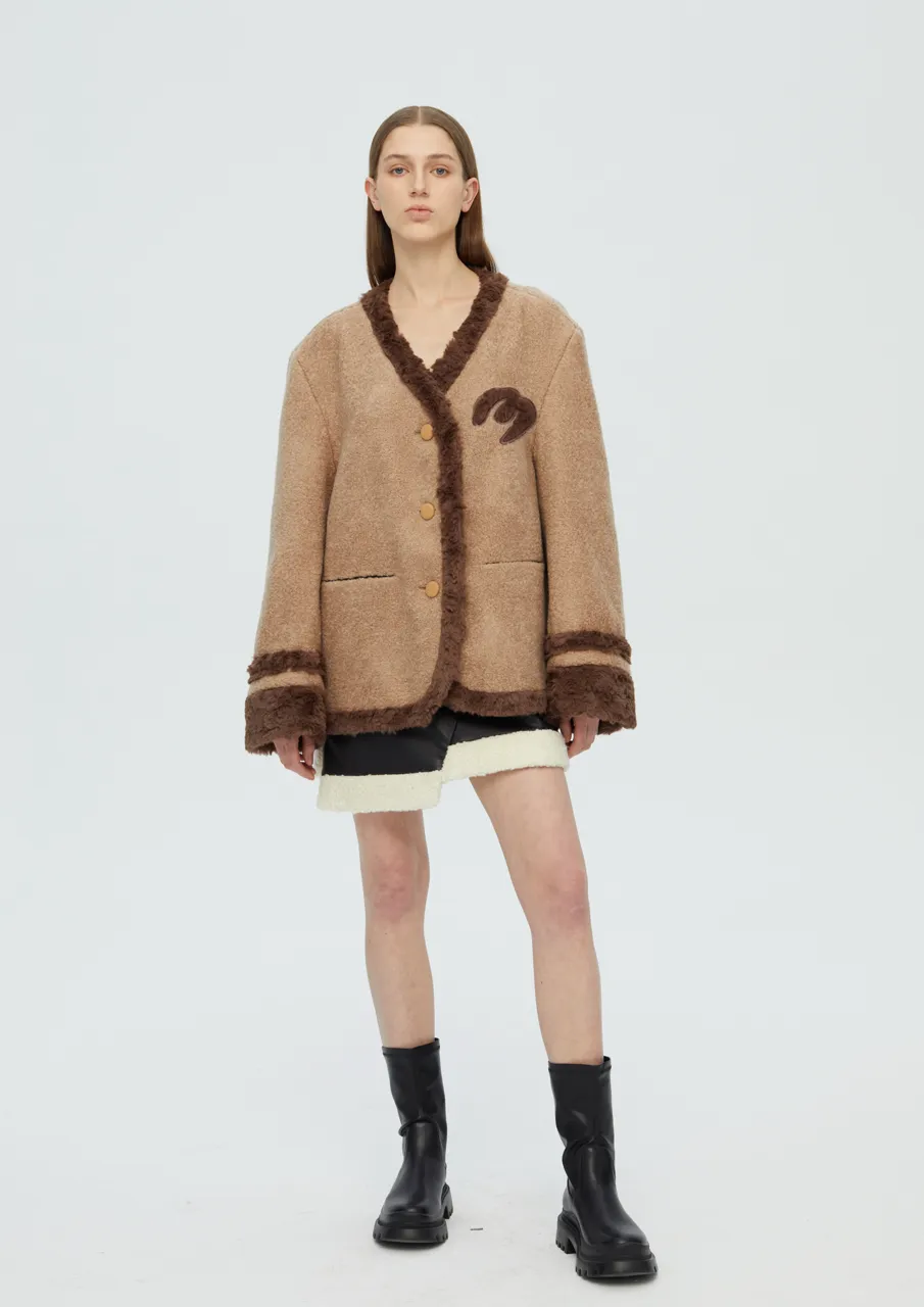 Scarf Teddy Shearling Jacket - Camel