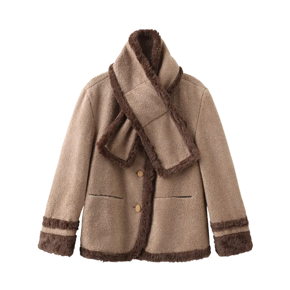 Scarf Teddy Shearling Jacket - Camel