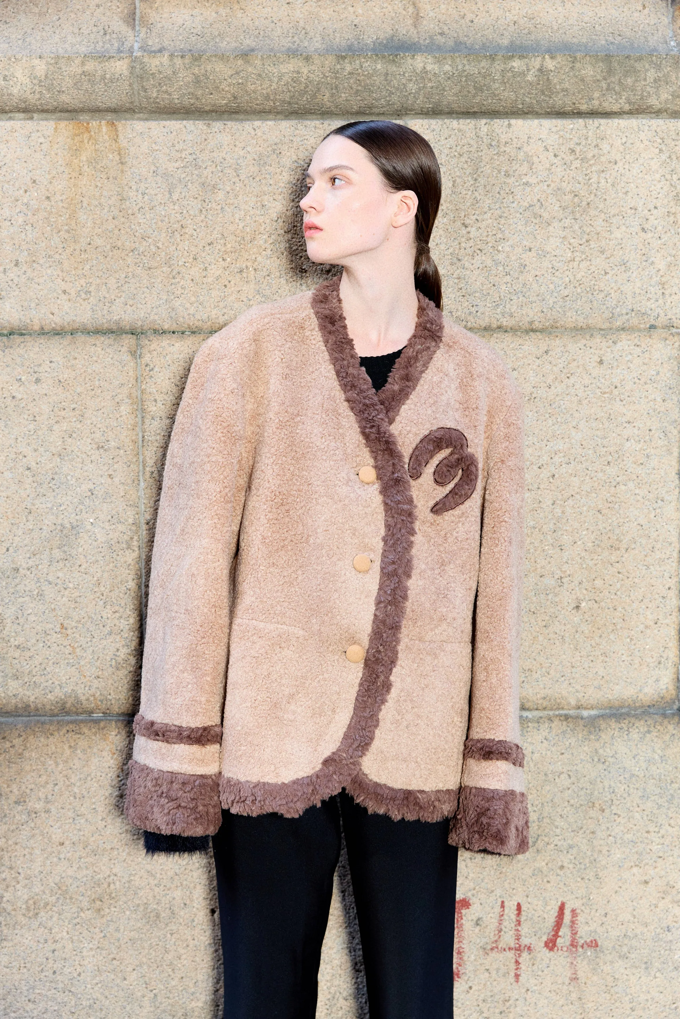 Scarf Teddy Shearling Jacket - Camel