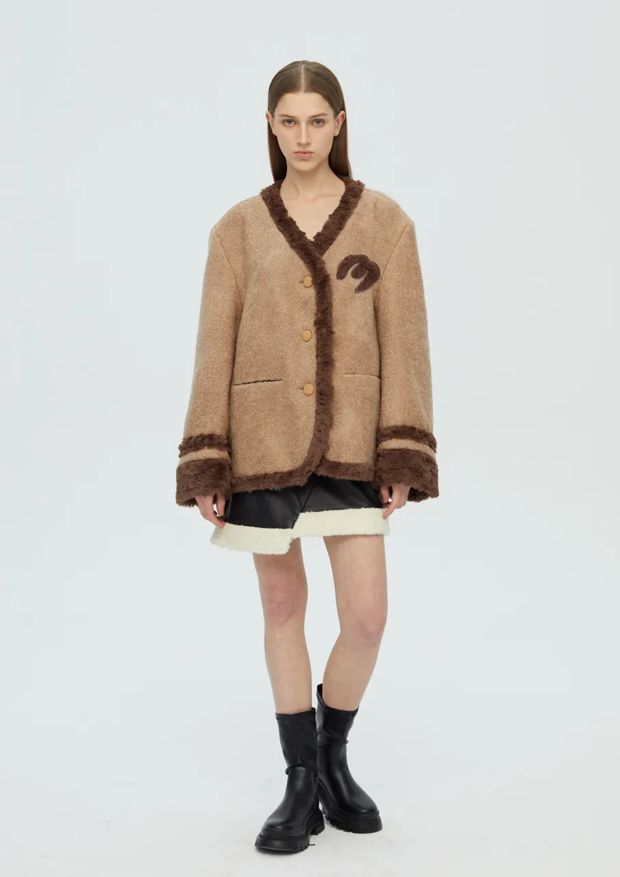 Scarf Teddy Shearling Jacket - Camel