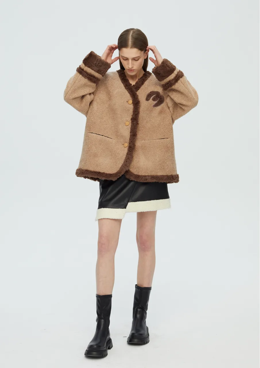 Scarf Teddy Shearling Jacket - Camel