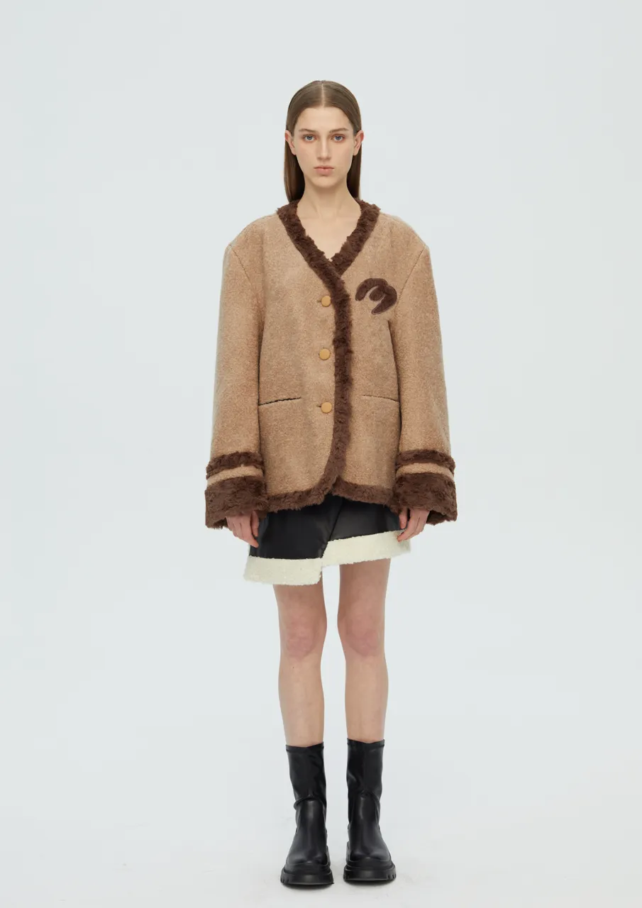 Scarf Teddy Shearling Jacket - Camel