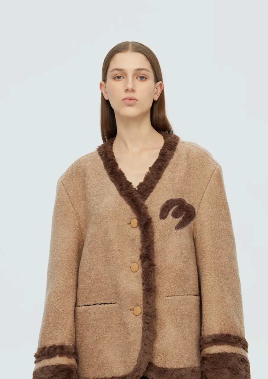 Scarf Teddy Shearling Jacket - Camel