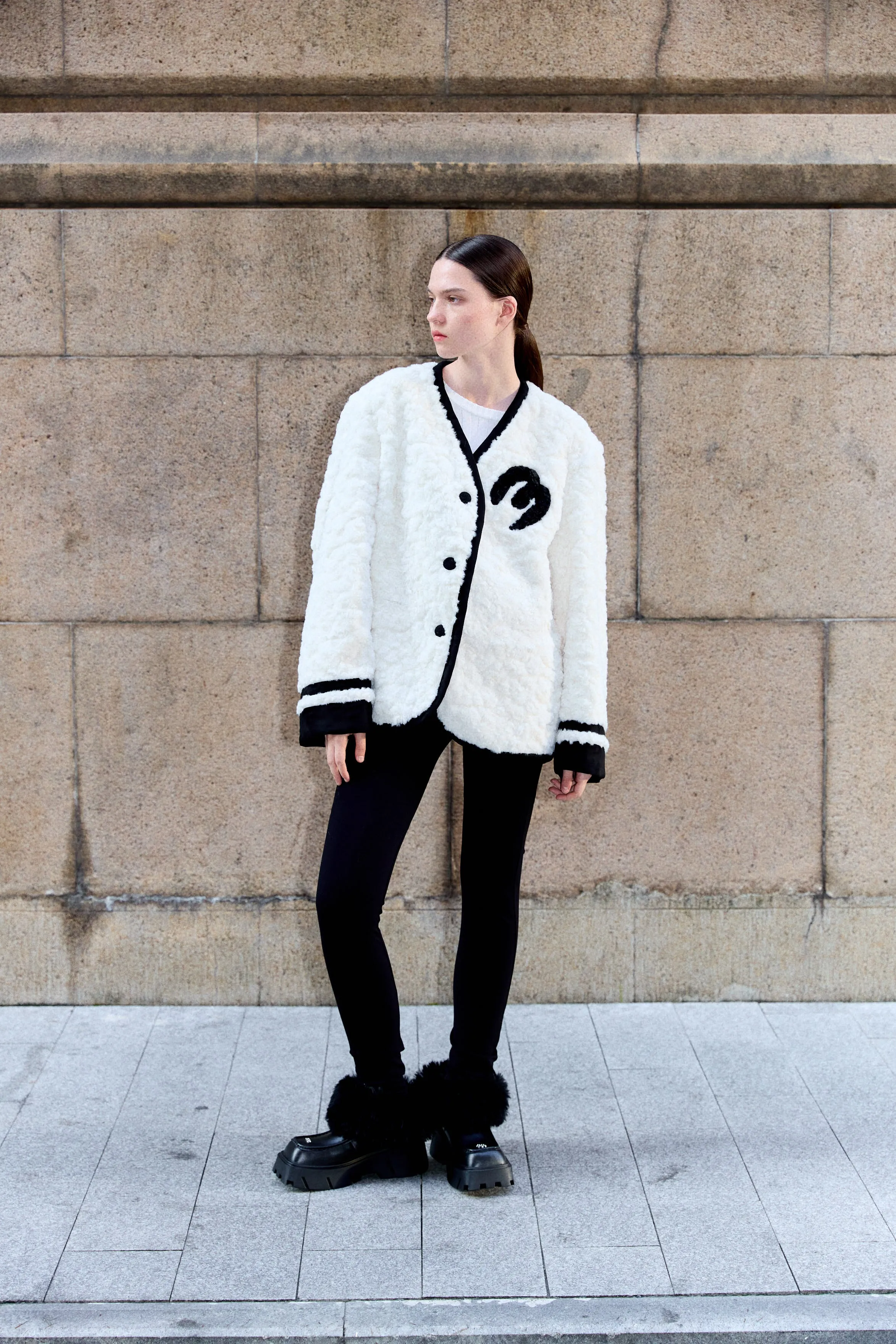 Scarf Teddy Shearling Jacket - White