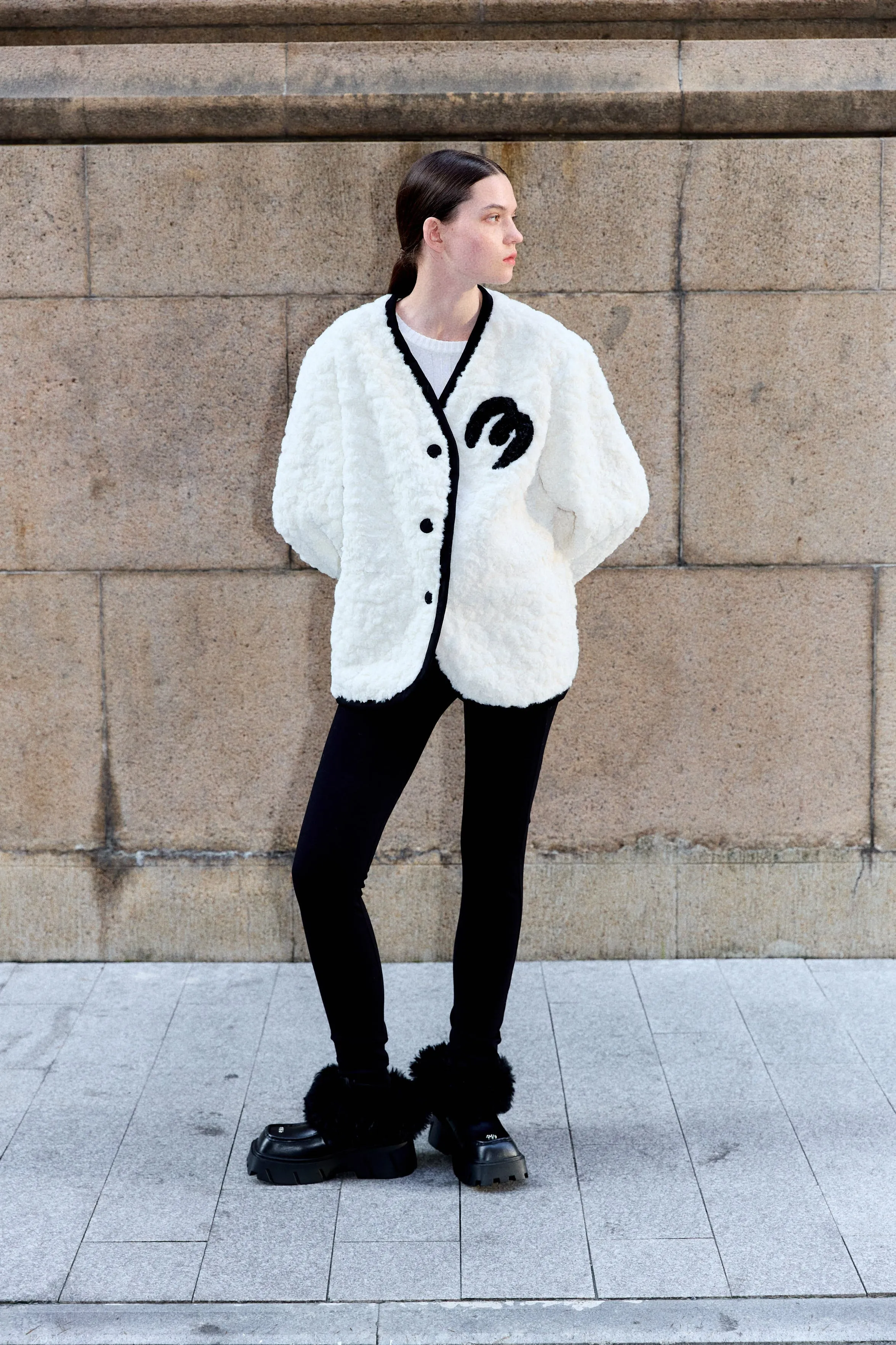 Scarf Teddy Shearling Jacket - White