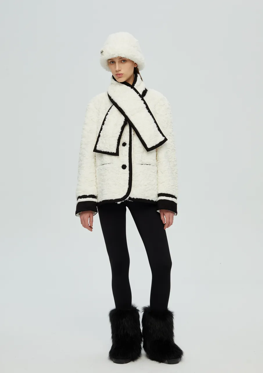 Scarf Teddy Shearling Jacket - White