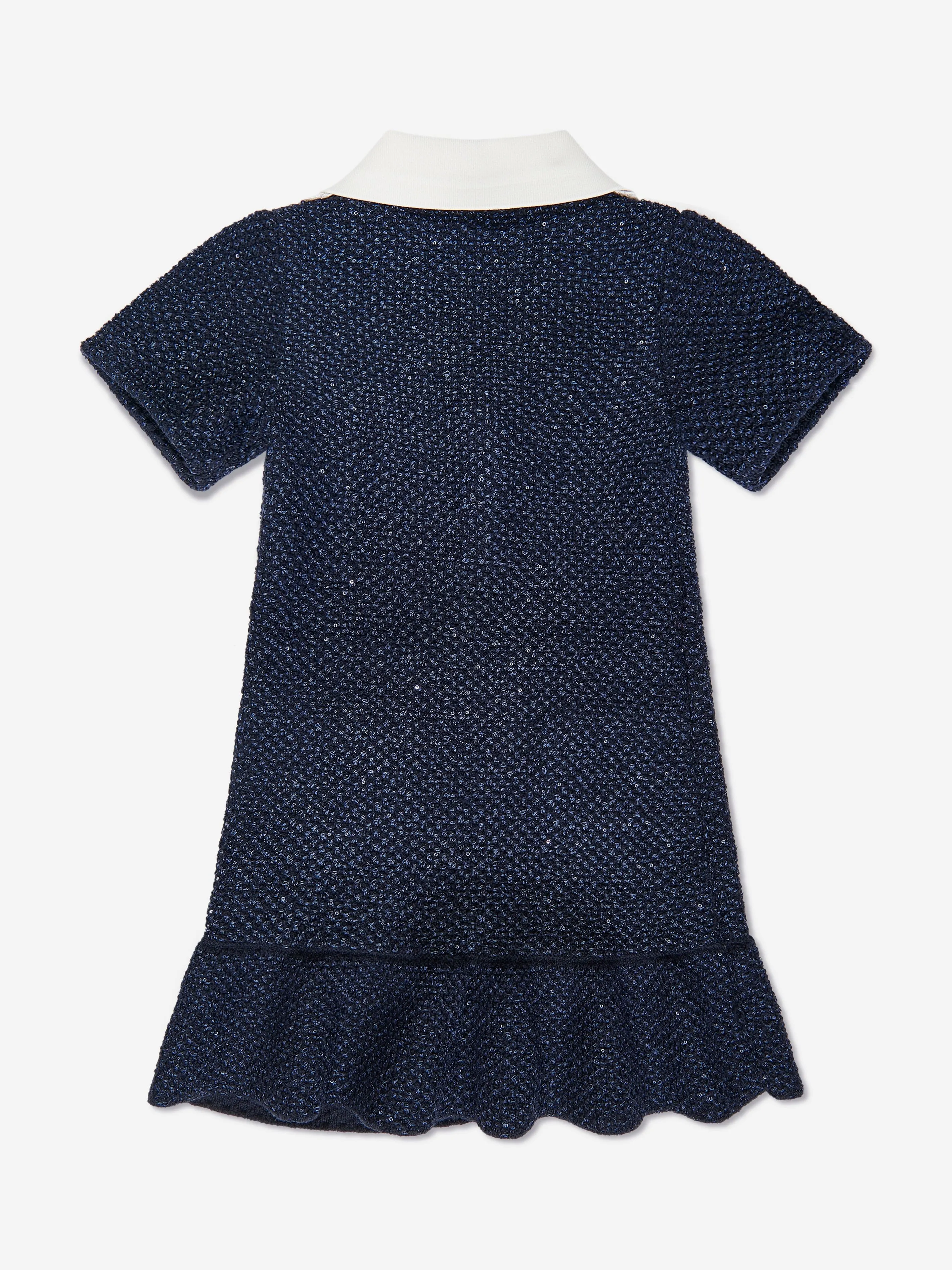 Self Portrait Girls Sequin Knit Bow Dress in Blue