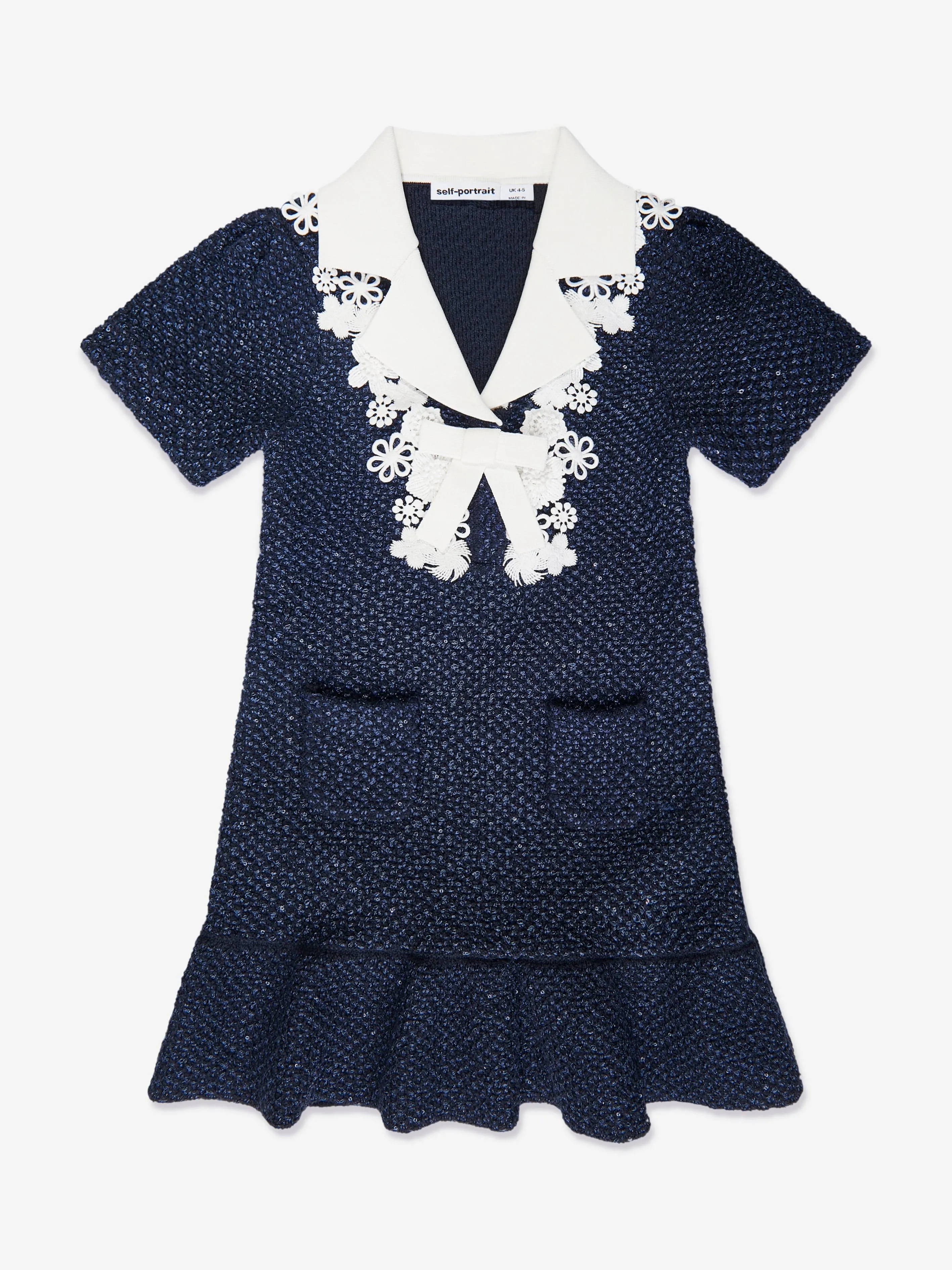 Self Portrait Girls Sequin Knit Bow Dress in Blue