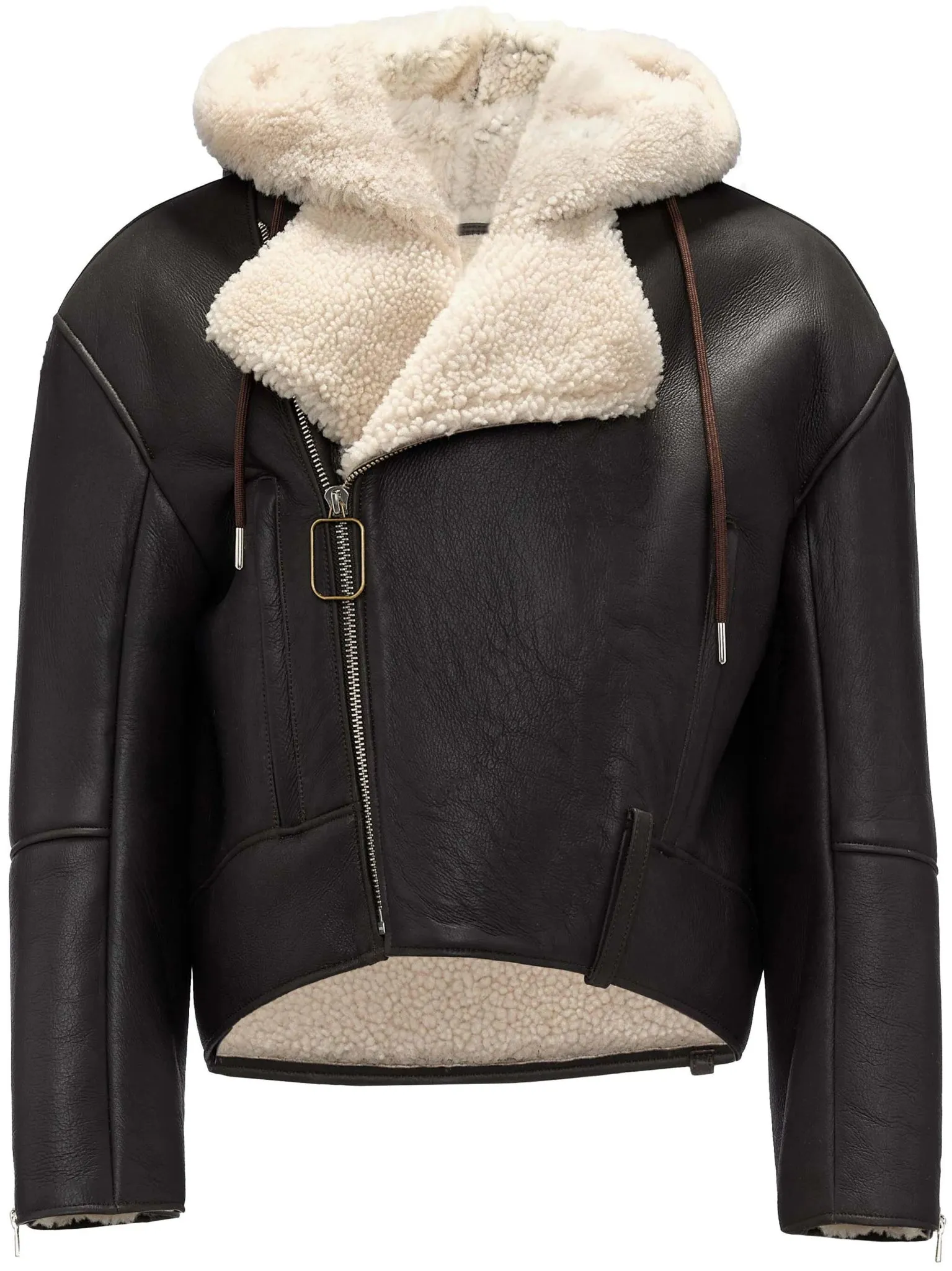 shearling-trim leather biker jacket