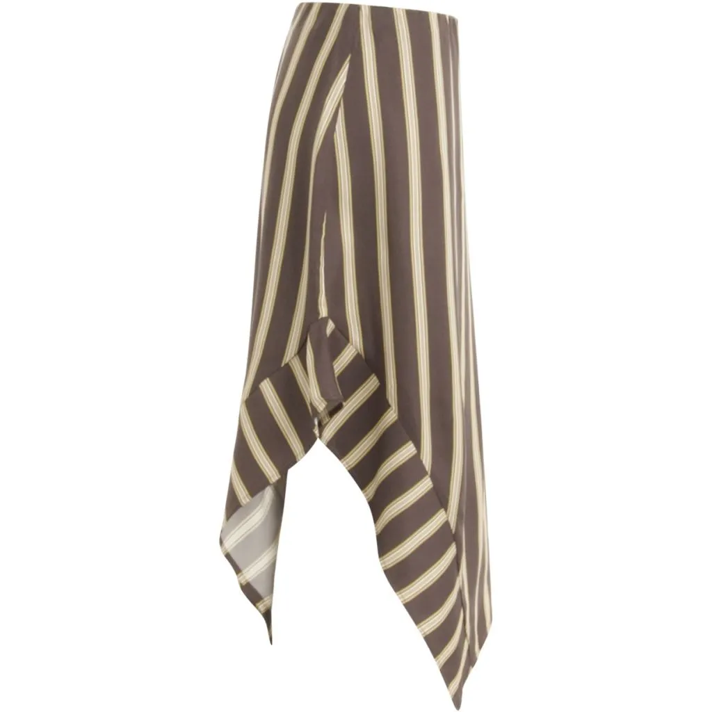 Skirt in jacquard stripes w. asymmetrical cut - Grey plum stripe