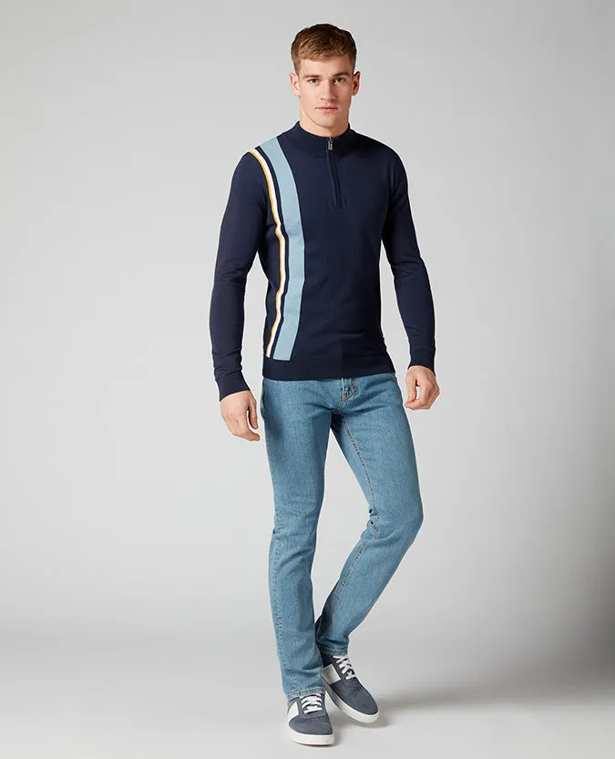 Slim Fit Knitted Cotton Half Zip Sweater