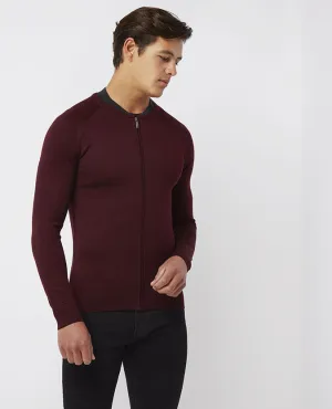 Slim Fit Merino Wool Blend Full-Zip Sweater