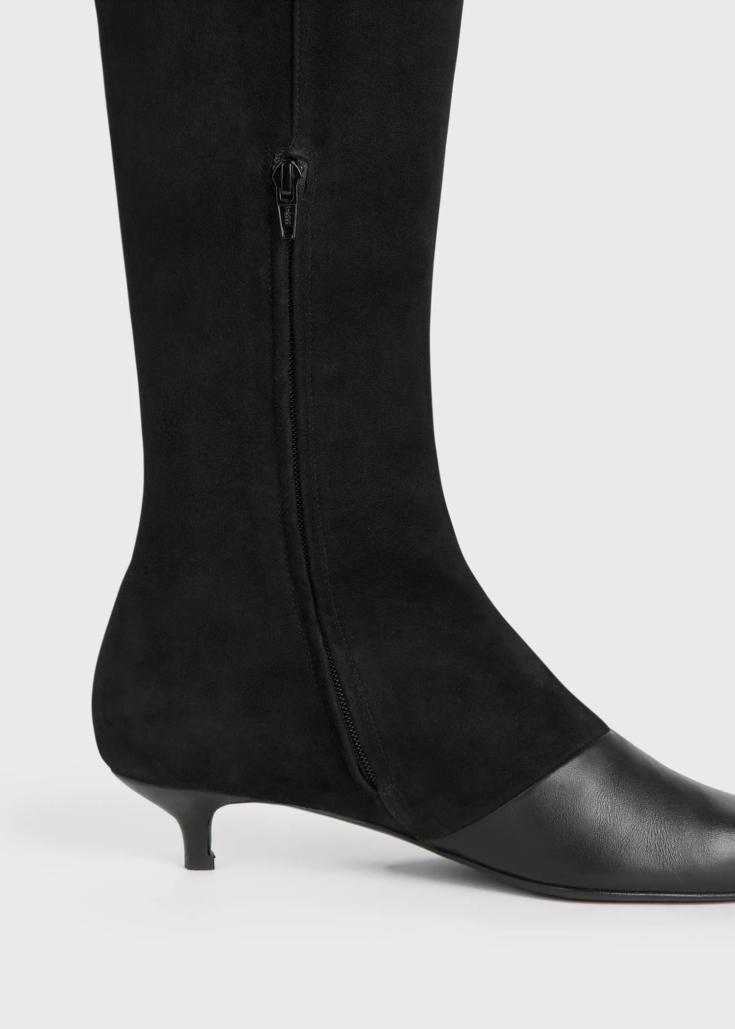 Slim leather-suede knee-high boots black