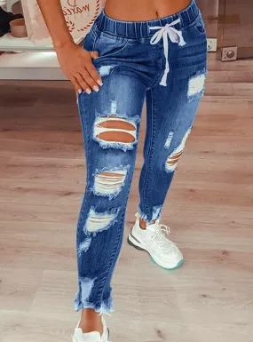 Slim Ripped Ladies Hole Jeans