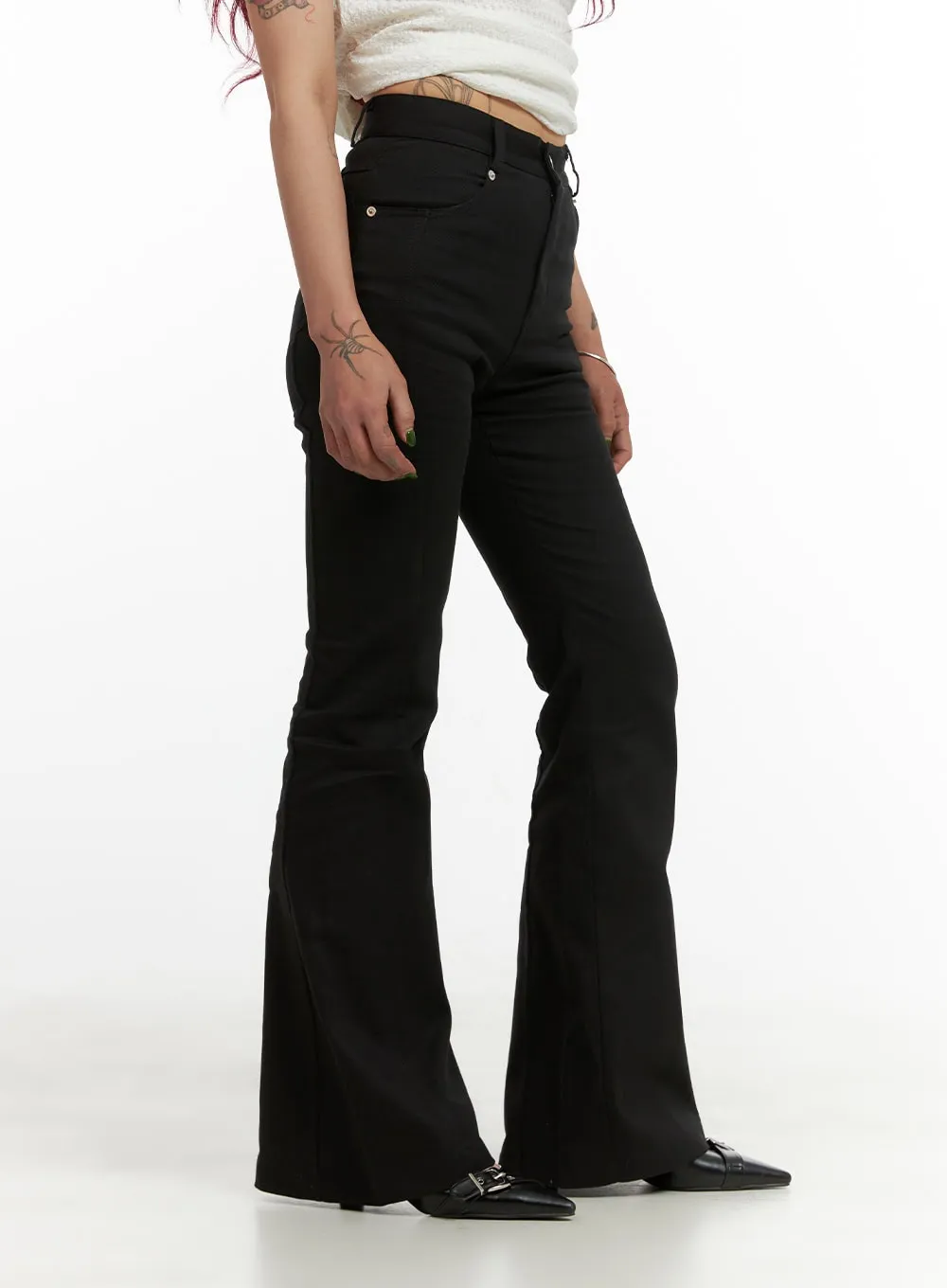 Solid Bootcut Cotton Pants CY430