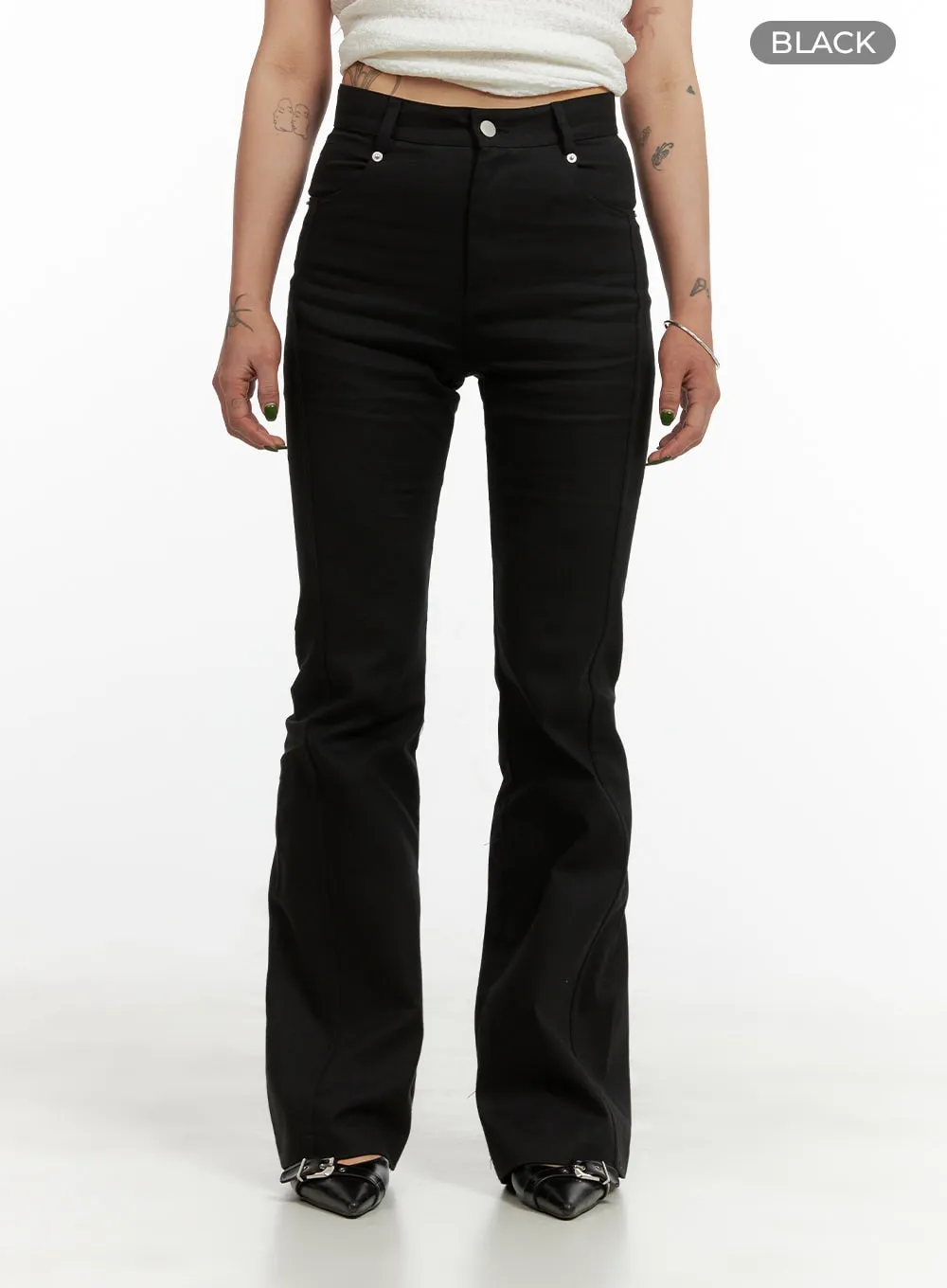 Solid Bootcut Cotton Pants CY430