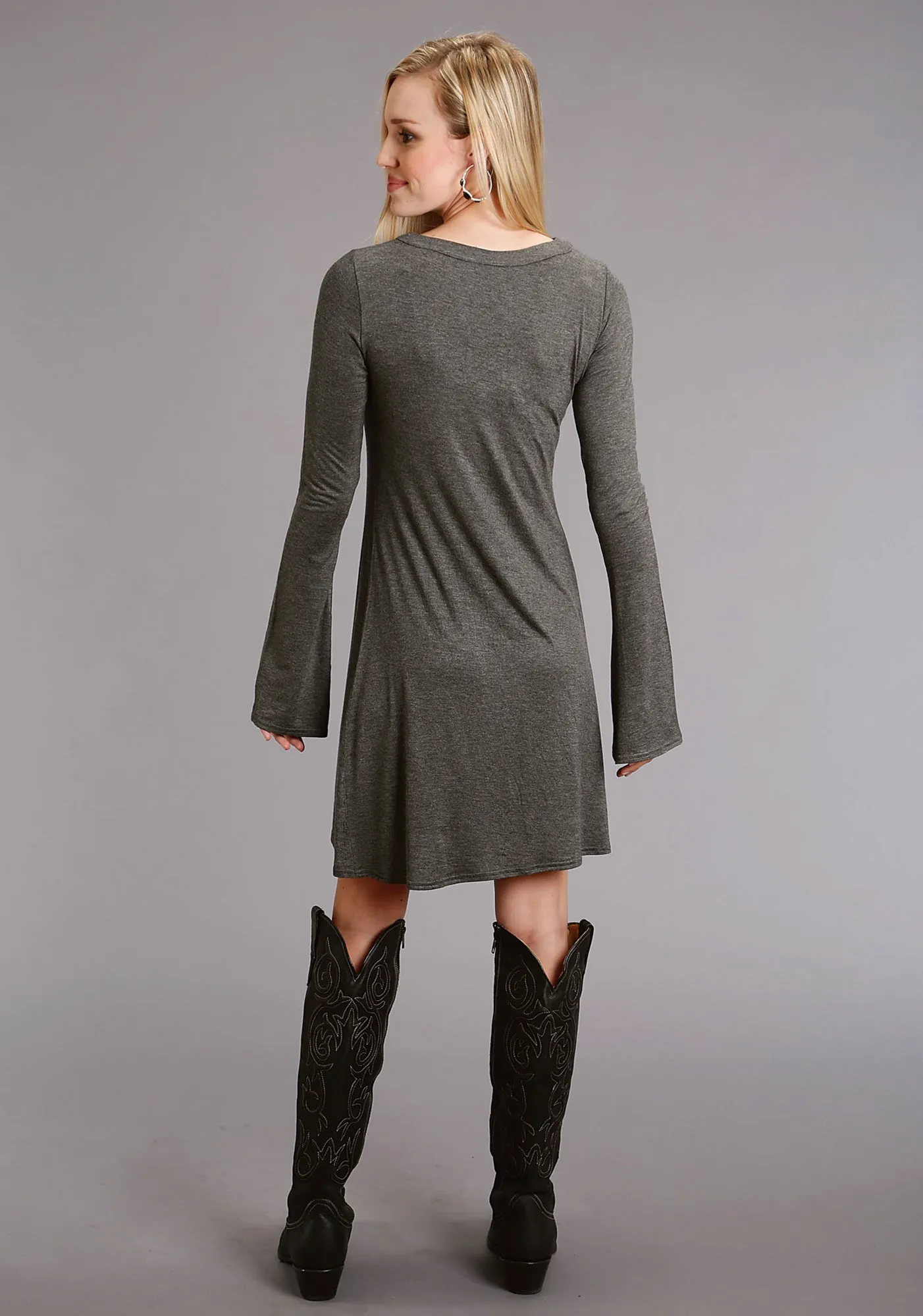 Stetson Womens Grey Rayon Blend Heathered Knit L/S Dress