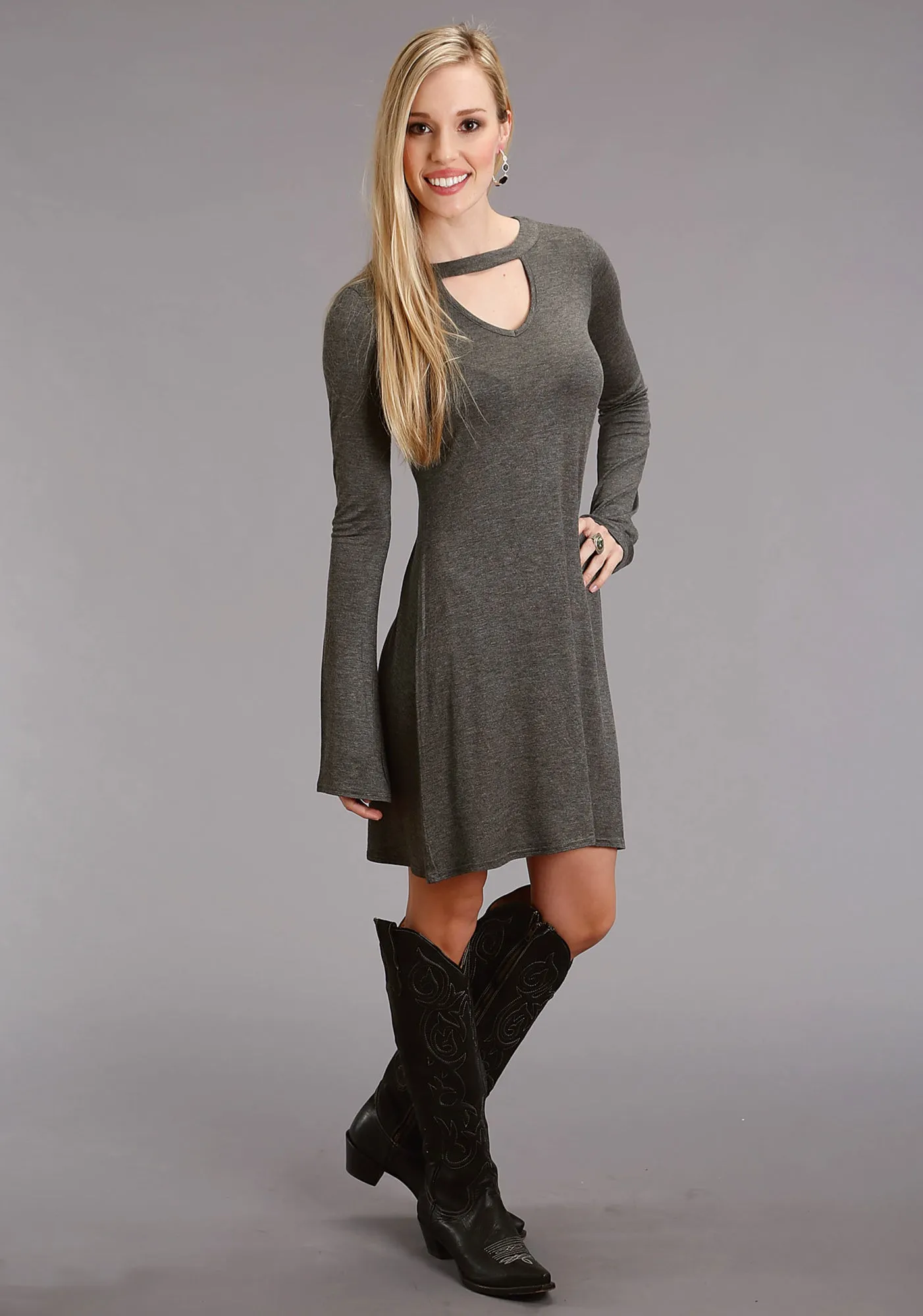 Stetson Womens Grey Rayon Blend Heathered Knit L/S Dress