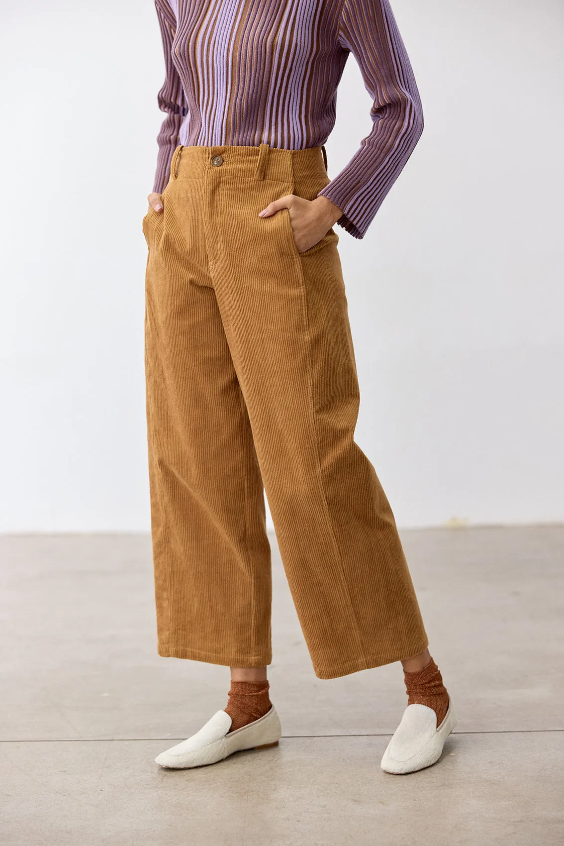 Straight-Fit Cotton Corduroy Trousers - Camel