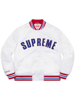 Supreme Mitchell & Ness Satin Varsity Jacket White [SS21]